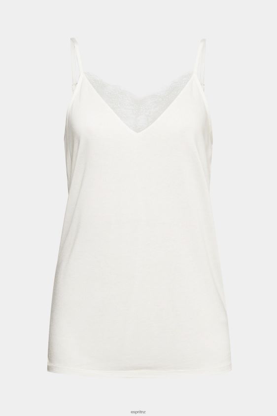 Women Esprit Off White Top with lace, LENZING ECOVERO Top XF4444243 - Image 5
