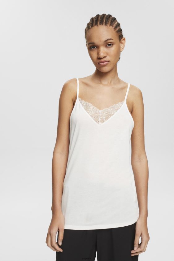 Women Esprit Off White Top with lace, LENZING ECOVERO Top XF4444243 - Image 1