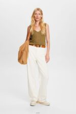 Women Esprit Off White Wide leg twill trousers, 100% cotton Trousers & Pants XF44444 - Image 2