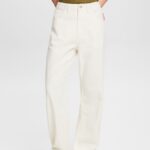 Women Esprit Off White Wide leg twill trousers, 100% cotton Trousers & Pants XF44444