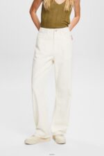 Women Esprit Off White Wide leg twill trousers, 100% cotton Trousers & Pants XF44444