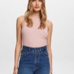 Women Esprit Old Pink Ribbed tank top Tank XF444414