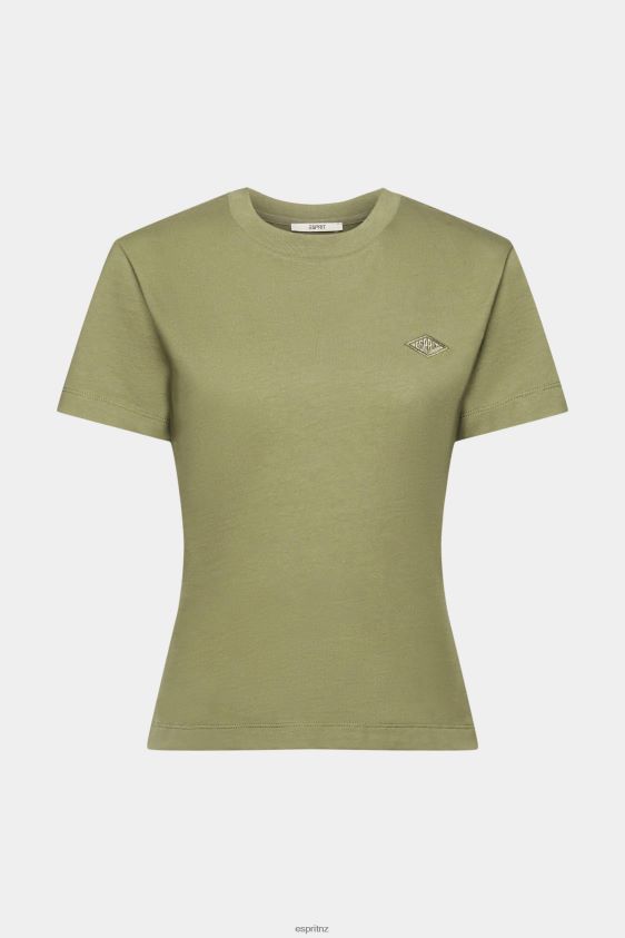 Women Esprit Olive Cotton T-shirt with embroidered logo T-Shirts XF4444149 - Image 5