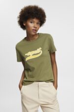 Women Esprit Olive Cotton T-shirt with printed logo T-Shirts XF4444144