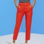 Women Esprit Orange Red High-rise slim fit trousers Trousers & Pants XF4444270