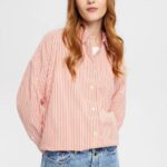 Women Esprit Orange Red Striped poplin blouse Blouses XF4444349