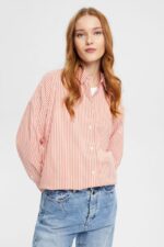 Women Esprit Orange Red Striped poplin blouse Blouses XF4444349