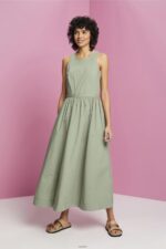 Women Esprit Pale Khaki Cotton Midi Dress Dresses XF4444184