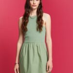 Women Esprit Pale Khaki Fabric mix mini dress Dresses XF444470