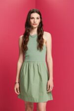Women Esprit Pale Khaki Fabric mix mini dress Dresses XF444470