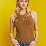Women Esprit Pale Khaki Ribbed tank top Tank XF4444302