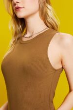 Women Esprit Pale Khaki Ribbed tank top Tank XF4444302 - Image 3