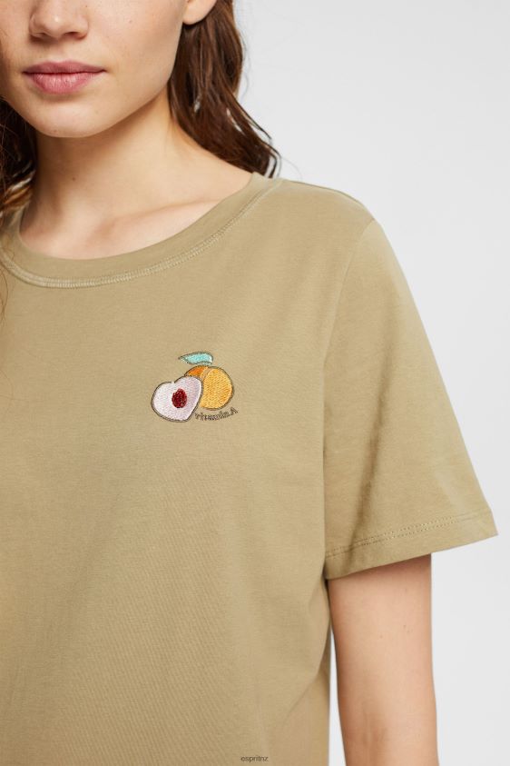 Women Esprit Pale Khaki T-shirt with embroidered motif T-Shirts XF4444557 - Image 3