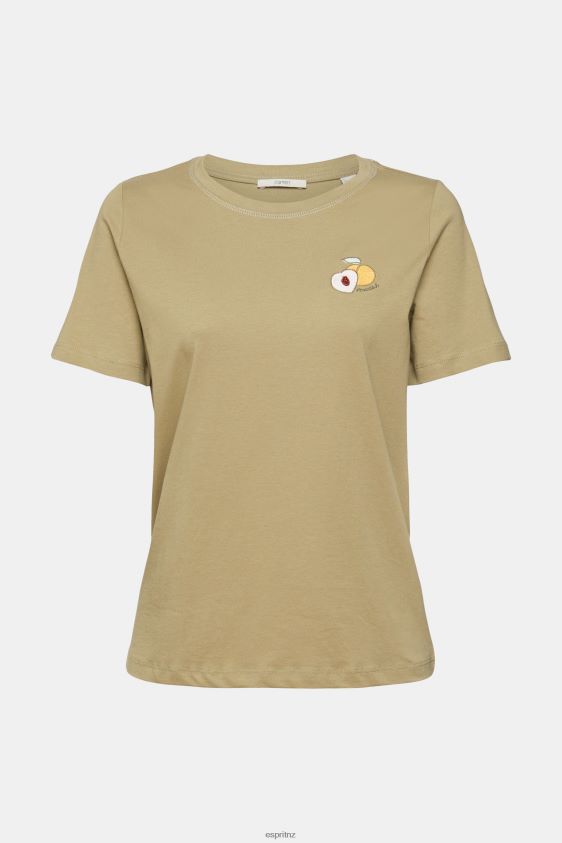 Women Esprit Pale Khaki T-shirt with embroidered motif T-Shirts XF4444557 - Image 5