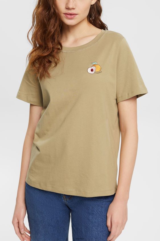 Women Esprit Pale Khaki T-shirt with embroidered motif T-Shirts XF4444557 - Image 1