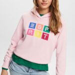 Women Esprit Pastel Pink Embroidered logo hoodie, organic cotton Sweatshirts & Hoodies XF444411