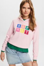 Women Esprit Pastel Pink Embroidered logo hoodie, organic cotton Sweatshirts & Hoodies XF444411