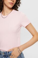 Women Esprit Pastel Pink Ribbed jersey t-shirt T-Shirts XF44442 - Image 3