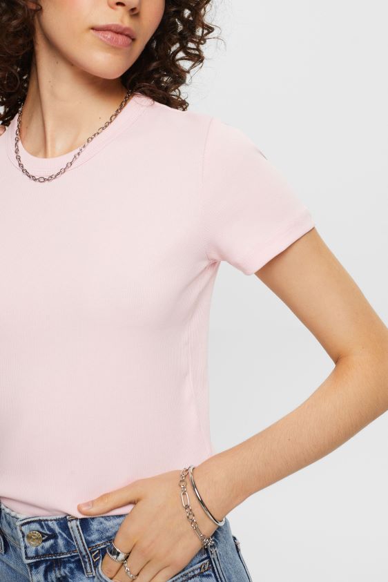 Women Esprit Pastel Pink Ribbed jersey t-shirt T-Shirts XF44442 - Image 3