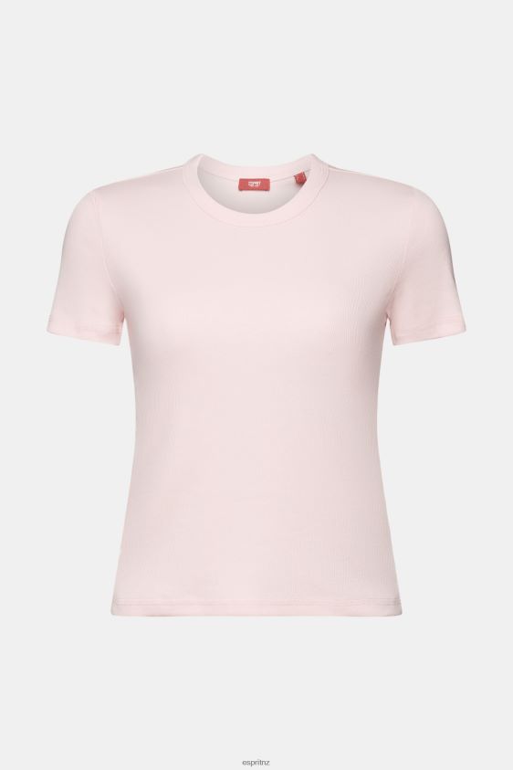Women Esprit Pastel Pink Ribbed jersey t-shirt T-Shirts XF44442 - Image 5