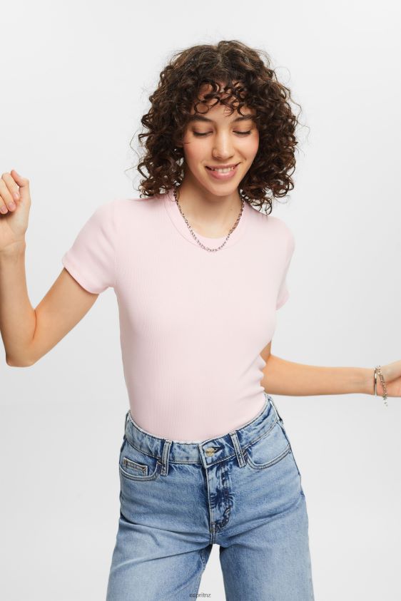 Women Esprit Pastel Pink Ribbed jersey t-shirt T-Shirts XF44442 - Image 1