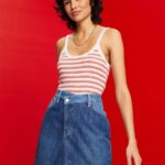 Women Esprit Pastel Pink Striped Ribbed Tank Top Tank XF4444103