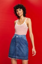 Women Esprit Pastel Pink Striped Ribbed Tank Top Tank XF4444103