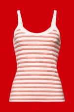 Women Esprit Pastel Pink Striped Ribbed Tank Top Tank XF4444103 - Image 5