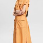 Women Esprit Peach Blended linen: shirt dress with a belt Dresses XF4444542