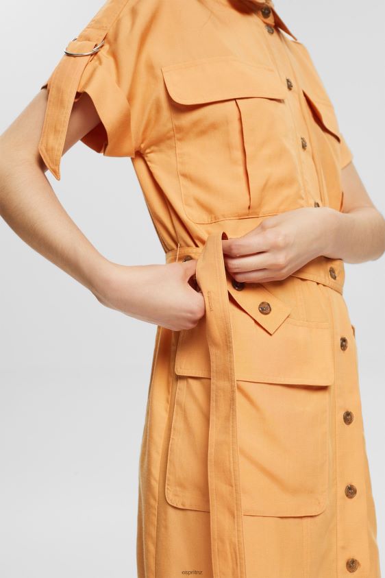Women Esprit Peach Blended linen: shirt dress with a belt Dresses XF4444542 - Image 3