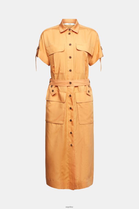 Women Esprit Peach Blended linen: shirt dress with a belt Dresses XF4444542 - Image 5