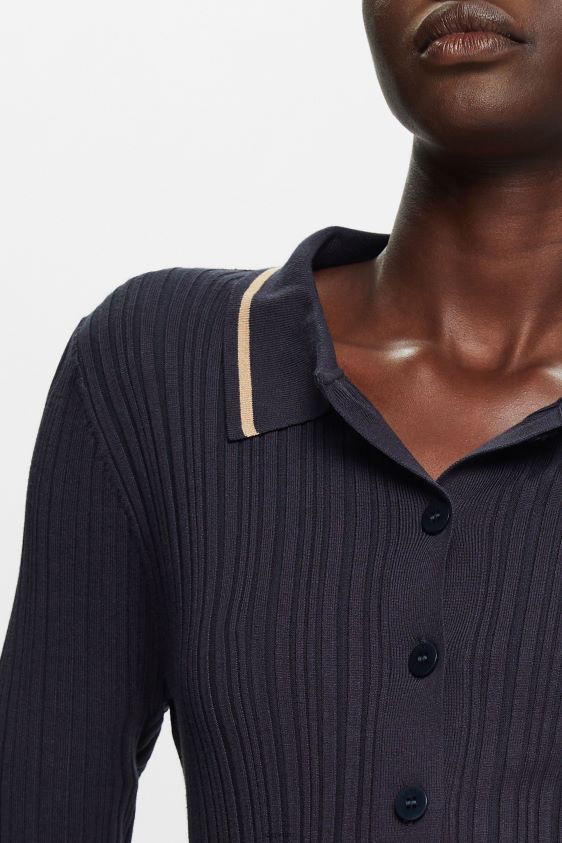 Women Esprit Petrol Blue Button Front Knit Polo Top Sweaters XF444422 - Image 3