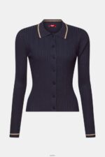 Women Esprit Petrol Blue Button Front Knit Polo Top Sweaters XF444422 - Image 5