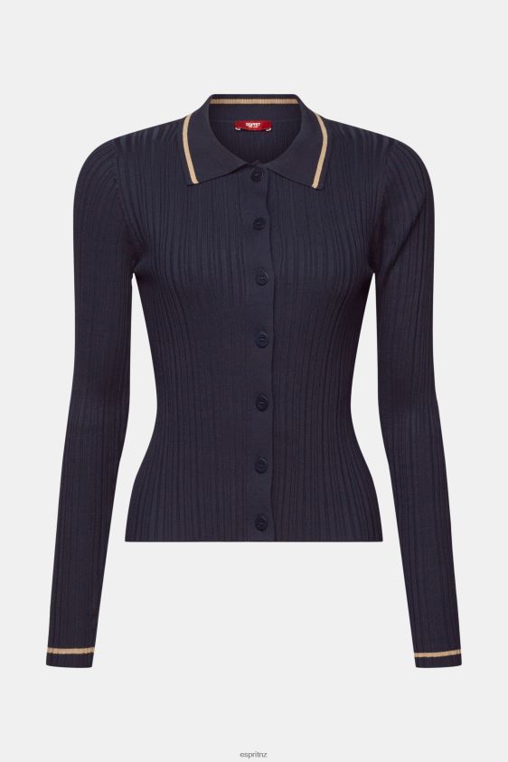 Women Esprit Petrol Blue Button Front Knit Polo Top Sweaters XF444422 - Image 5