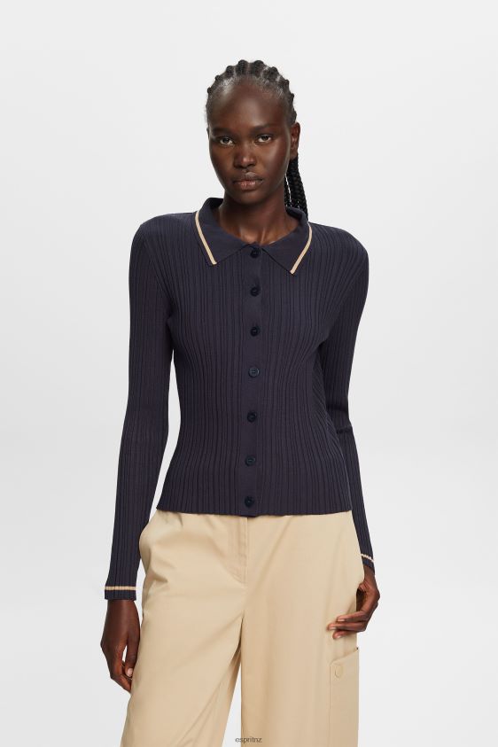 Women Esprit Petrol Blue Button Front Knit Polo Top Sweaters XF444422 - Image 1