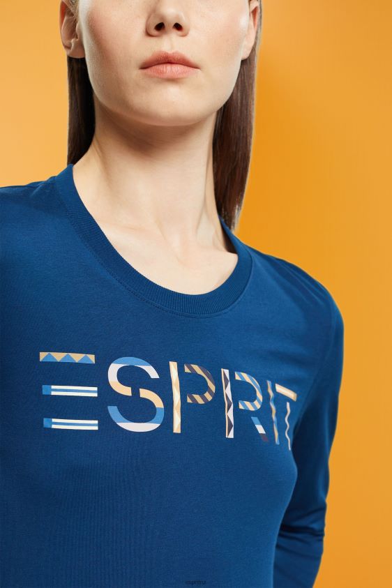 Women Esprit Petrol Blue Long-sleeved t-shirt with logo T-Shirts XF4444462 - Image 3