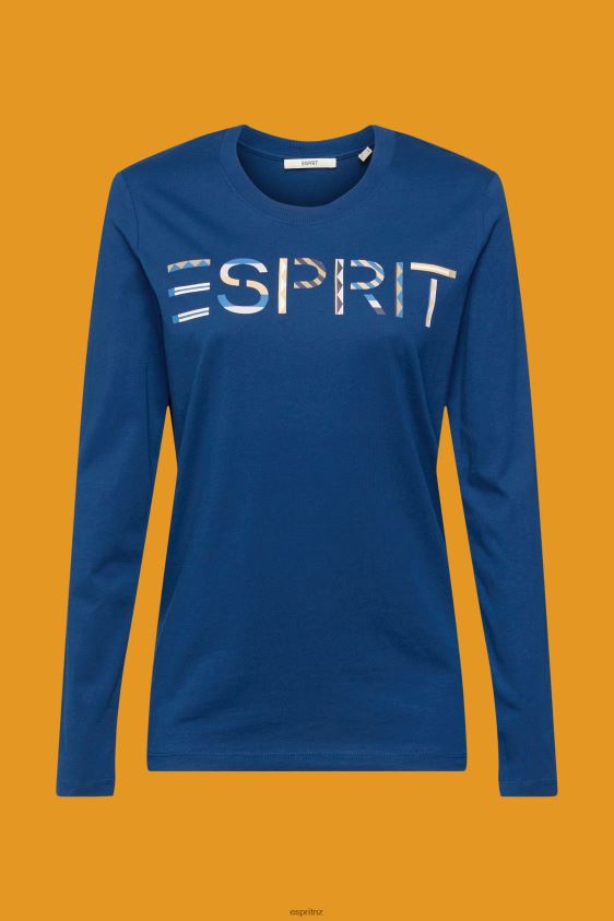 Women Esprit Petrol Blue Long-sleeved t-shirt with logo T-Shirts XF4444462 - Image 5