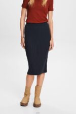 Women Esprit Petrol Blue Ribbed Knit Midi Skirt Skirts XF444421
