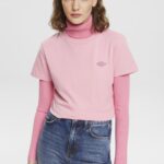 Women Esprit Pink Cotton T-shirt with embroidered logo T-Shirts XF4444152