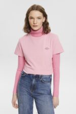 Women Esprit Pink Cotton T-shirt with embroidered logo T-Shirts XF4444152