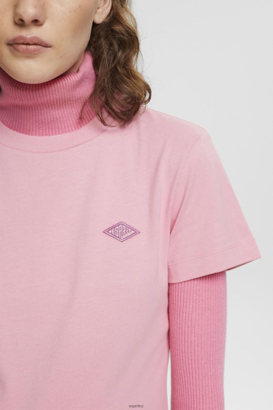 Women Esprit Pink Cotton T-shirt with embroidered logo T-Shirts XF4444152 - Image 3