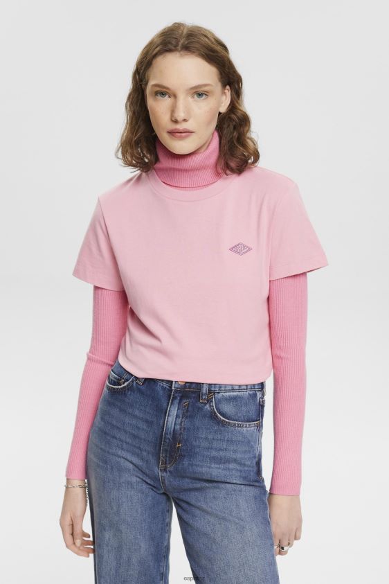 Women Esprit Pink Cotton T-shirt with embroidered logo T-Shirts XF4444152 - Image 1