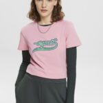 Women Esprit Pink Cotton T-shirt with printed logo T-Shirts XF4444146