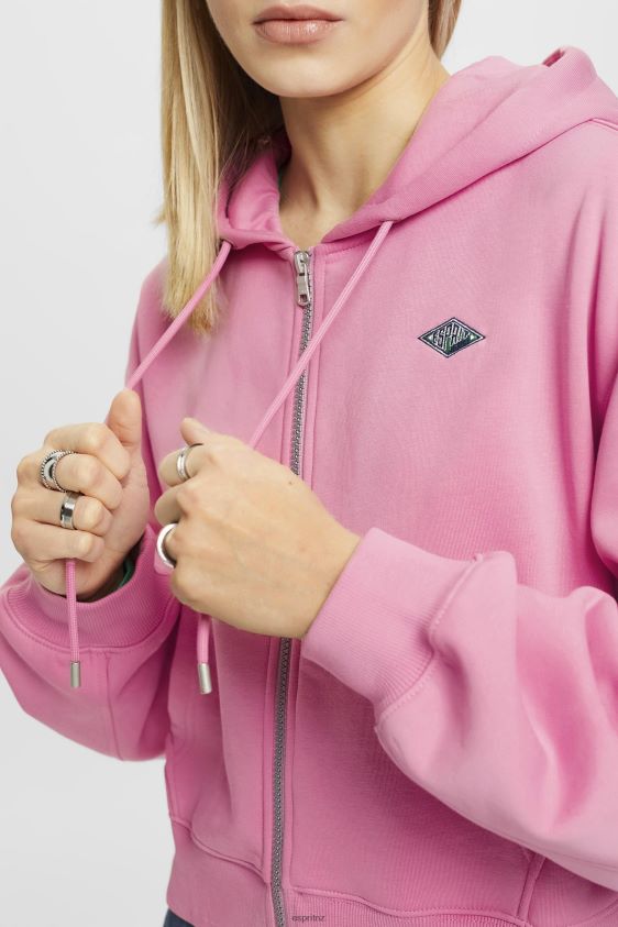 Women Esprit Pink Cropped zip hoodie with logo print on the back Sweatshirts & Hoodies XF4444167 - Image 3