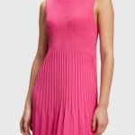 Women Esprit Pink Fuchsia Pleated fit and flare dress Dresses XF4444385