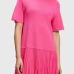 Women Esprit Pink Fuchsia Pleated peplum dress Dresses XF4444380