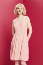 Women Esprit Pink Mini dress with a smocked waist Dresses XF4444229