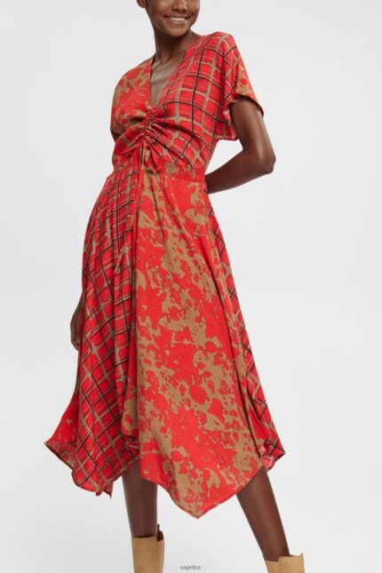 Women Esprit Red Mixed pattern dress, LENZING ECOVERO Dresses XF4444547