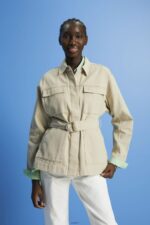 Women Esprit Sand Belted twill jacket Jackets XF4444292