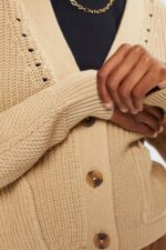 Women Esprit Sand Chunky-knit cotton blend cardigan Sweaters XF4444392 - Image 3